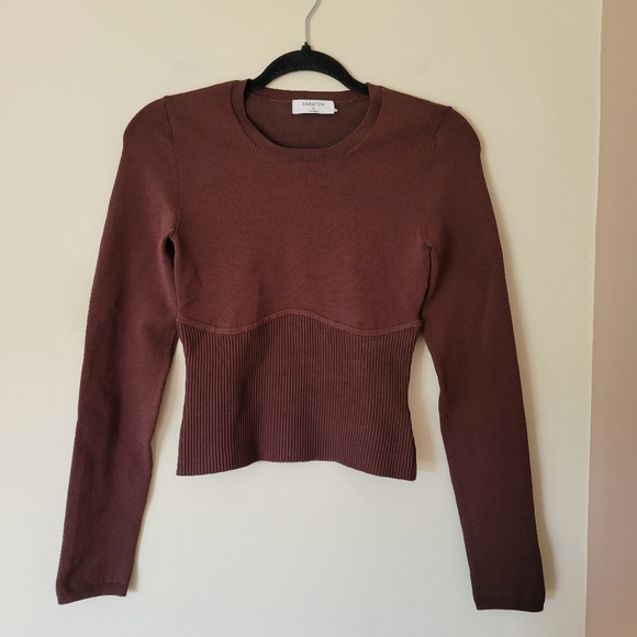 Babaton Sculpt Knit Empire Long Sleeve Corset Top Brown - Picture 4 of 9